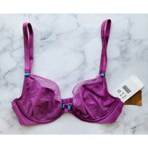 Chantelle Superbe 2561 Plunge Underwire Unlined Unpadded Purple Pink Bra 30D